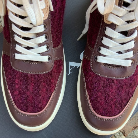 COACH High Top Sneakers C220 Tweed Oxblood/True Pink SZ 9 - Picture 4 of 15
